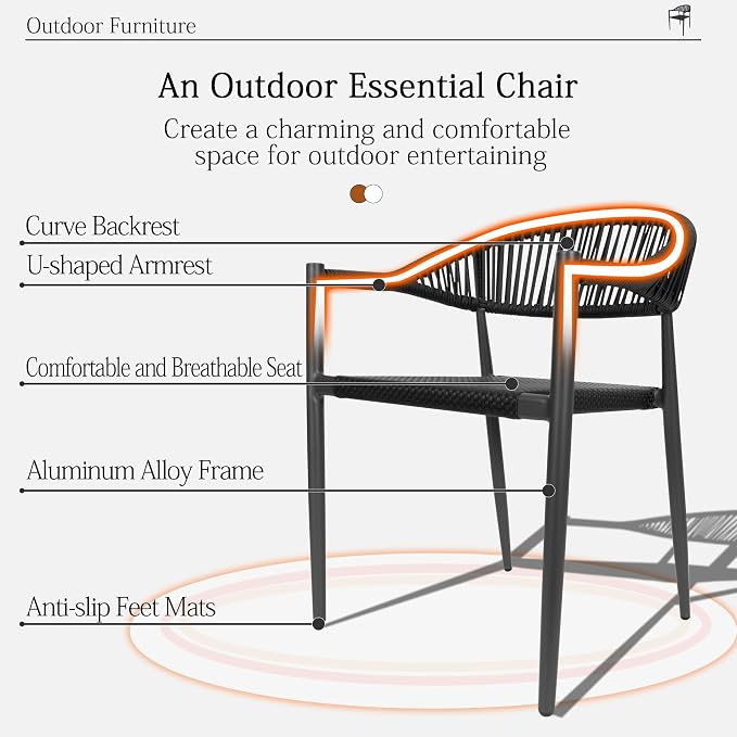TWT Patio Dining Chairs Outdoor Stackable Dining Chairs - Image 4