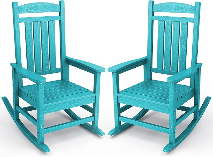KINGYES Outdoor Rocking Chair Set of 2, High Density Polyethylene Patio Rocking by KINGYES