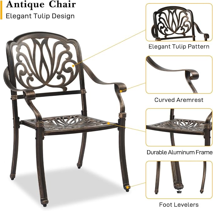 VINGLI 5 Pieces Outdoor Patio Dining Set, Cast Aluminium Patio Furniture Set - Image 6