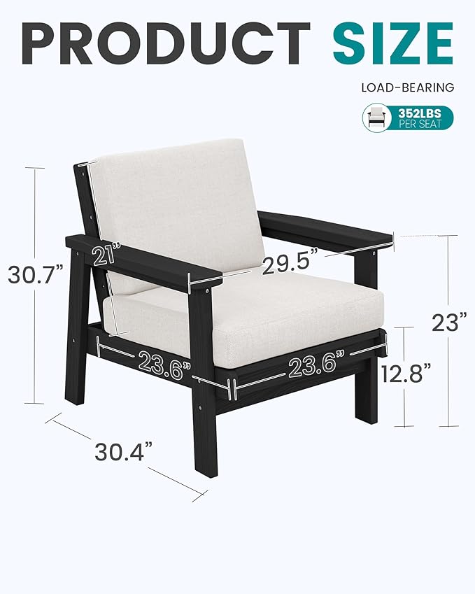 SERWALL HDPE Outdoor Couch Set of 2, All-Weather Wood-Like Patio Furniture Set - Image 5
