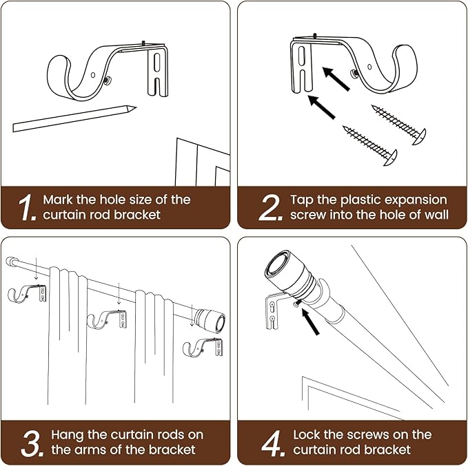 1” Diameter Matte Black Curtain Rods Itself is 30 to 90 inch, 1 Pack Fit 30-84 - Image 5