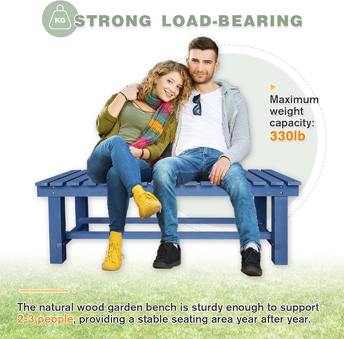 Outdoor Garden Wood Bench, 2-Person Weatherproof Wooden Bench Park Narrow Bench - Image 5