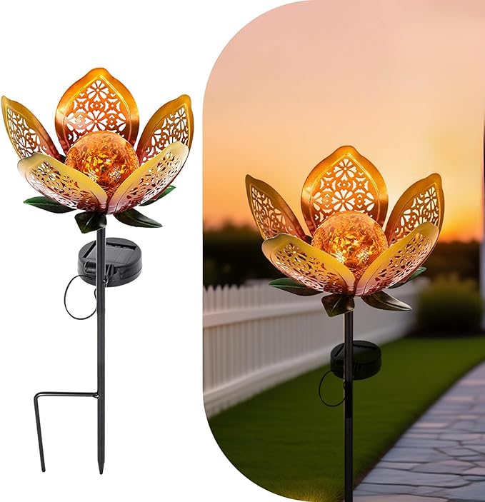 Solar Lights Outdoor Garden Decor, LED Lotus Flower Lamp, Metal Tulip Solar - Image 8