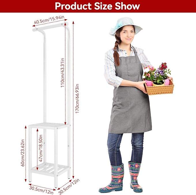 IBUYKE 67 Inch Tall Plant Stand Indoor Outdoor, 3 Tier Metal Hanging Plant Shelf - Image 6