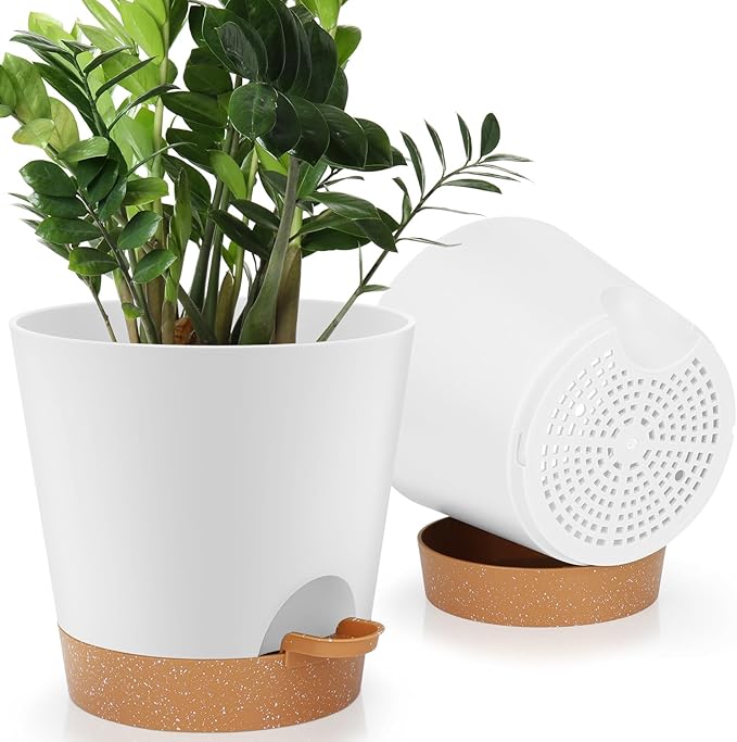 8-Inch Plant Pots, Self-Watering Planters by AFamilyofGardenLovers