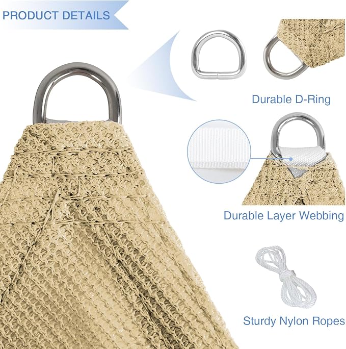 E&K Sunrise 2' x 2' x 2' Sun Shade Sail Triangle Canopy Shade Cover UV Block - Image 4