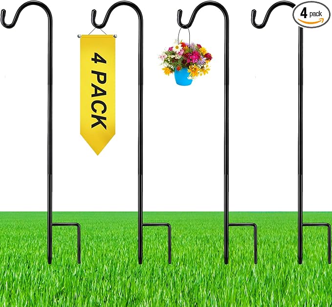 4 Pcs 24 Inch Shepherds Hook for Outdoor Adjustable Bird Feeder Pole Metal by Yetene