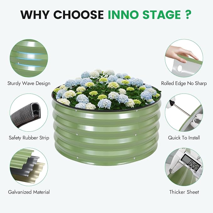 INNO STAG 3 Pcs Round Galvanized Raised Garden Bed — 2×2×1ft Planter Box - Image 3