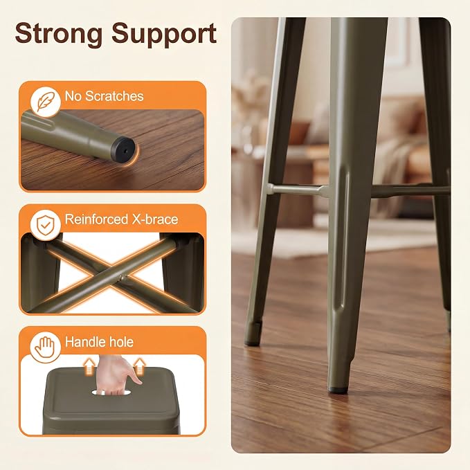 Shahoo 30 Inches Metal Bar Stools Counter Height Stackable Backless Stools - Image 4