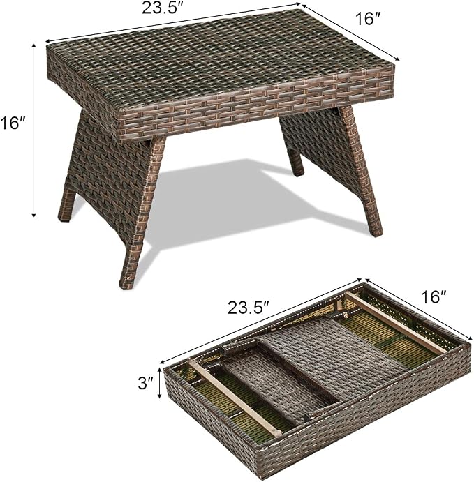 Tangkula Outdoor Folding Wicker Table, Heavy Duty Rattan Foldable Standing - Image 3