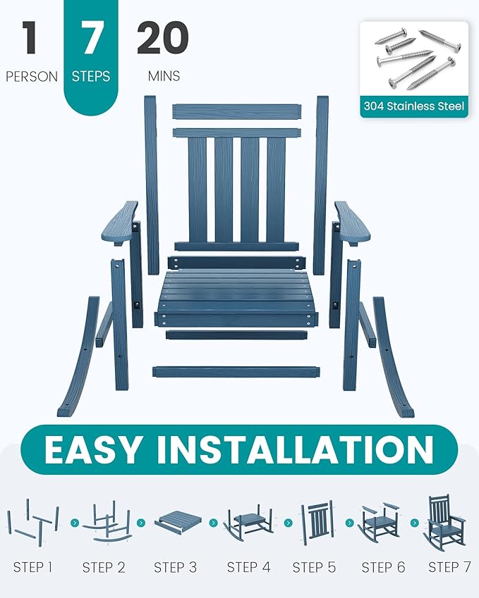 SERWALL HDPE Outdoor Rocking Chair Set of 8, Patio Rocking Chairs - Image 7