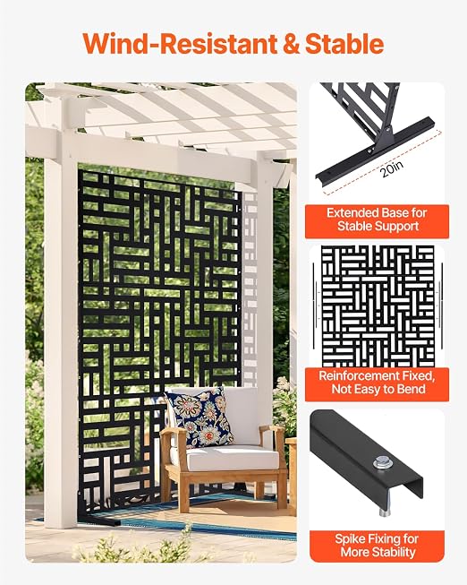 VEVOR Metal Privacy Screen, Outdoor Privacy Screens 3-Panel, Freestanding - Image 3