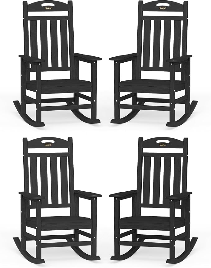 Oversized Outdoor Rocking Chairs Set of 4, High Back Porch Rocker Chair by Suunyn