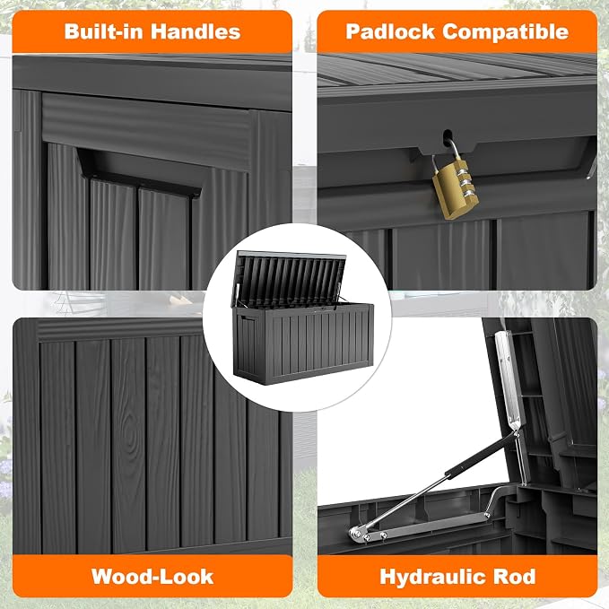 90 Gallon Resin Deck Box, Lockable Patio Outdoor Storage Box - Image 3