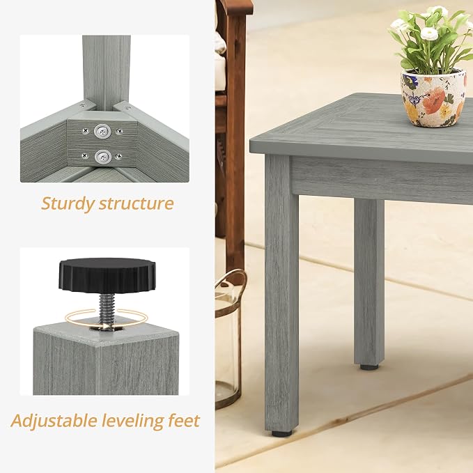 LUE BONA Outdoor Coffee Table Rectangle, HDPS Patio Coffee Tables - Image 6