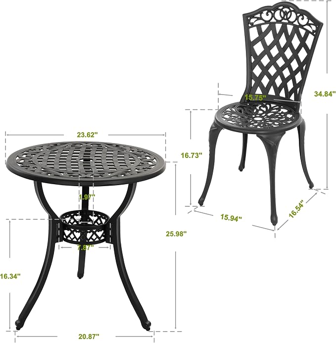 NUU GARDEN 3-Piece Patio Bistro Set Outdoor Cast Aluminum Bistro Table and - Image 5