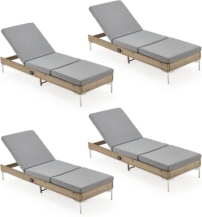 HOMREST Outdoor Chaise Lounge Chair Set of 4, Patio Wicker Lounge Chairs by HOMREST