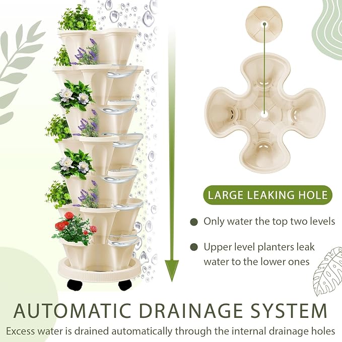 Umigy 2 Set of 7 Tier Vertical Planter Stackable Tower Planters Strawberry Herb - Image 6