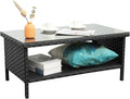 Outdoor Wicker Coffee Table Patio Furniture Garden Rattan 2-Layer Glass Table by Rattaner
