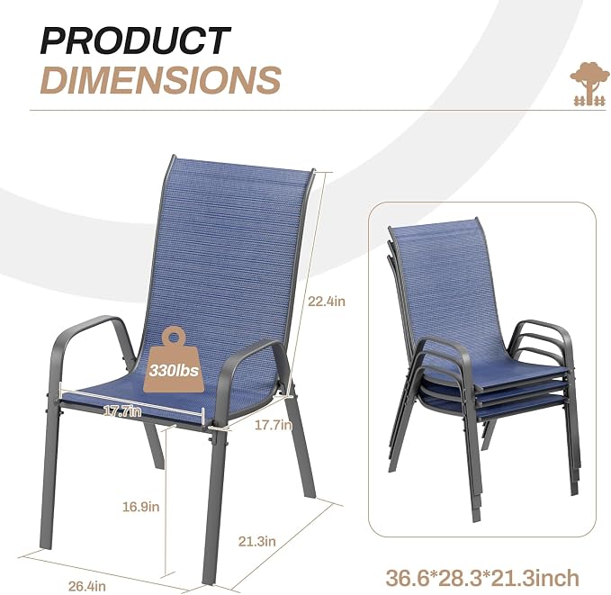 TLSUNNY Patio Chairs, Stackable Textilene Outdoor Dining Furniture - Image 3