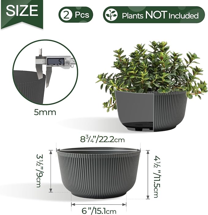 T4U 8 Inch Plant Pots, 2 Pack Self Watering Planter - Image 2