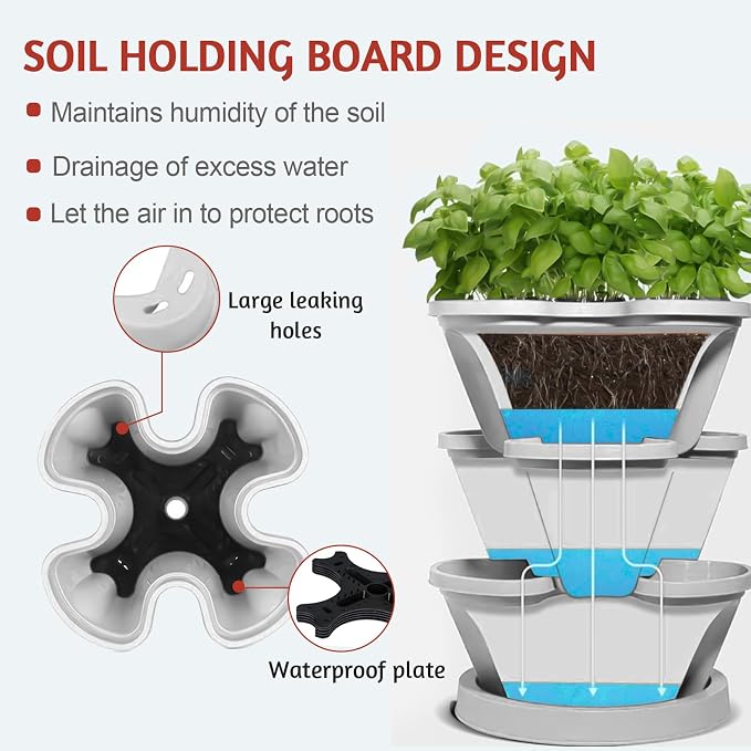 Vertical Strawberry Planter-5 Tier Stackable Herb Tower Planters Stacking - Image 5