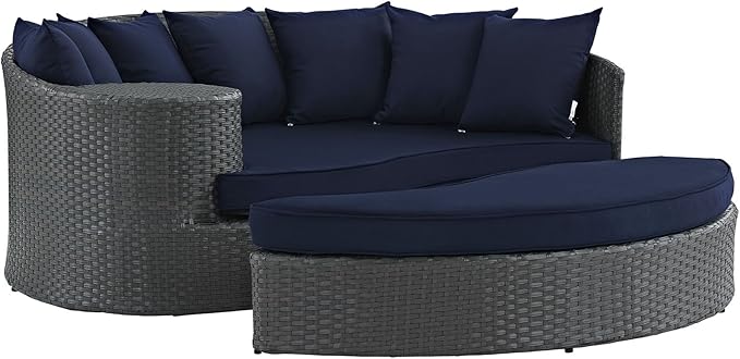 Modway Sojourn Wicker Rattan Outdoor Patio Sunbrella Fabric Daybed in Canvas by Modway