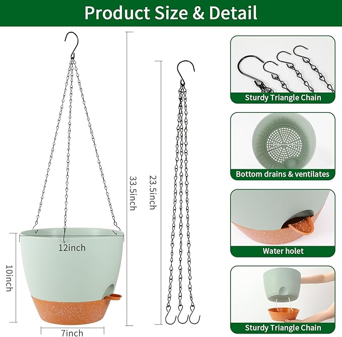 GARDIFE Large Hanging Planter, 12 inch Hanging planters - Image 2