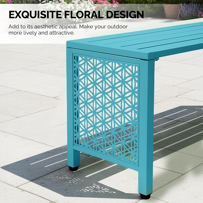 VINGLI 40in Outdoor Metal Bench, All-Weathe Backless Patio Bench - Image 6