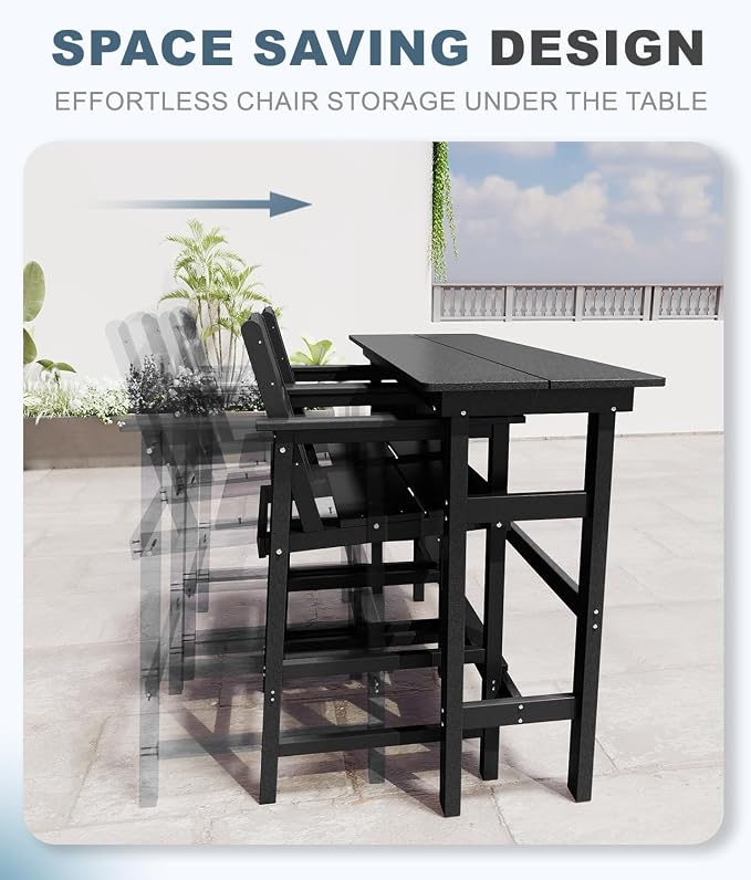 Bar Height Patio Table and Chairs Set, HDPE Outdoor Adirondack Bar Chairs and - Image 5