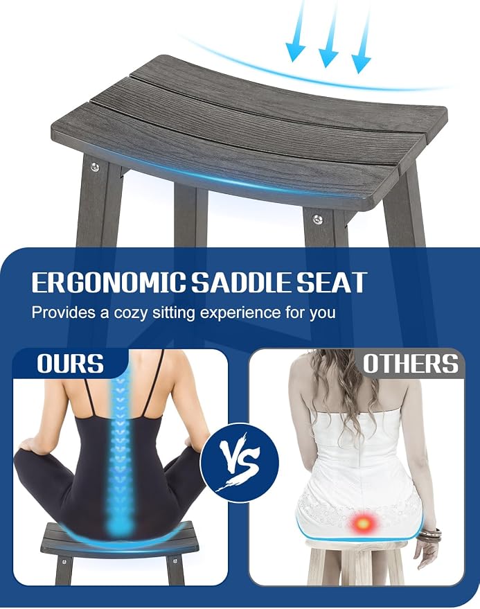 Weatherproof Bar Stools Set of 2, Saddle Seat, Bar Height Stools - Image 5