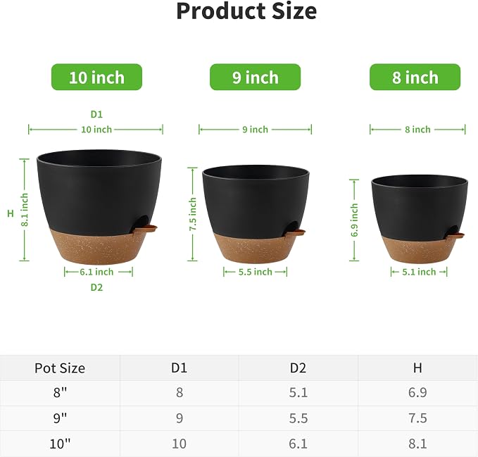 FaithLand 3-Pack Planter Pots, 10 9 8 Inch Self Watering Flower Pots - Image 2