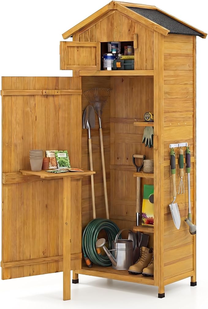 Goplus All-in-One Storage Shed, Vertical Utility Tool Organizer w/Shelves & by Goplus