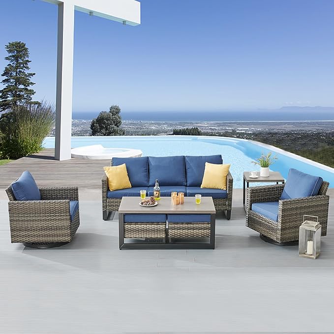 Belord 7 Piece Outdoor Furniture Patio Wicker Sofa Set, Oversize Outdoor Swivel - Image 2