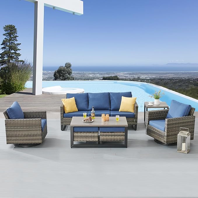 Belord Outdoor Bistro Set 3 Piece Wicker Swivel Rocker Patio Chairs, Oversize - Image 3