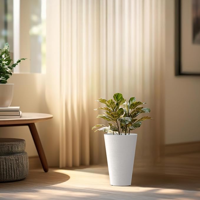 Kante Tall Round Planter Set of 2, 13 Inch Tall Decorative Planter Pots - Image 3