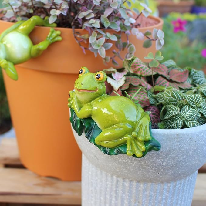 Set of 2 Funny Frog Statues Outdoor Flower Pot Hugger, Resin Hanging Frog - Image 9