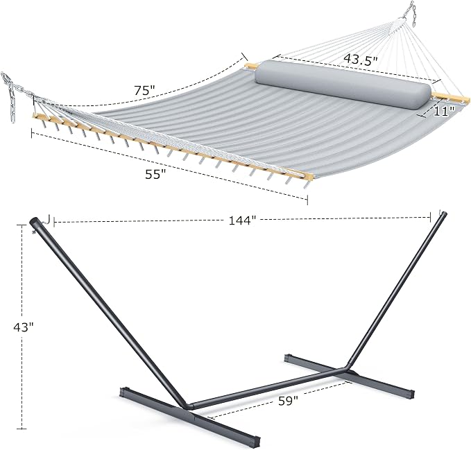 Double Hammock with Stand for Outdoor, Heavy Duty Portable Hammock with - Image 6