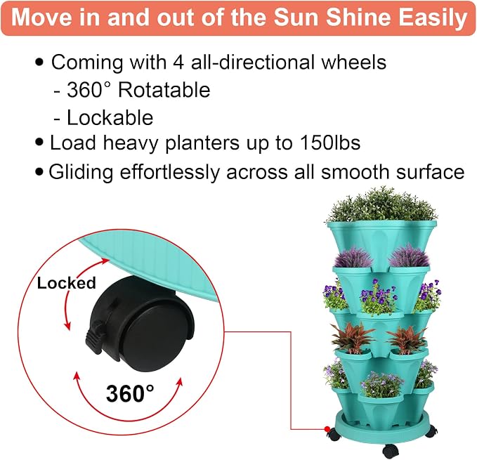 GameXcel Vertical Planter 5 Tier Stackable Planters Garden Planters Strawberry - Image 6