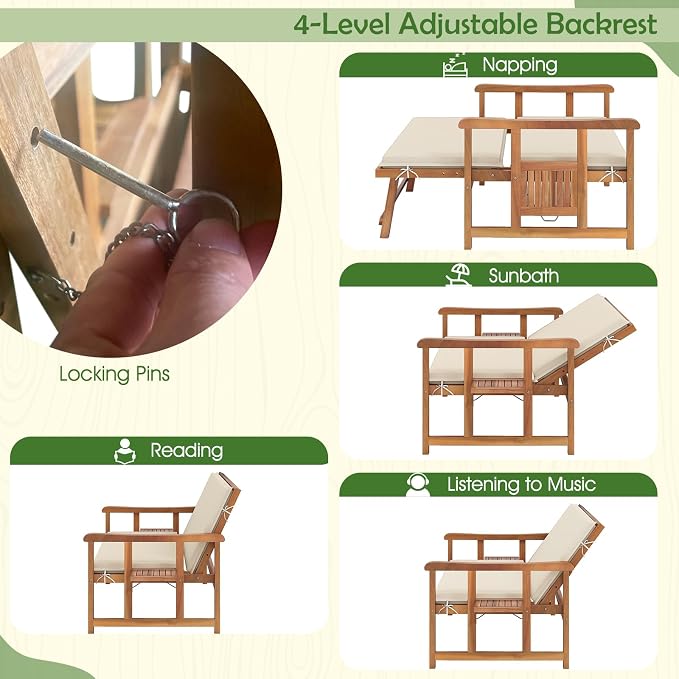 Tangkula Outdoor Acacia Wood Daybed - Image 5