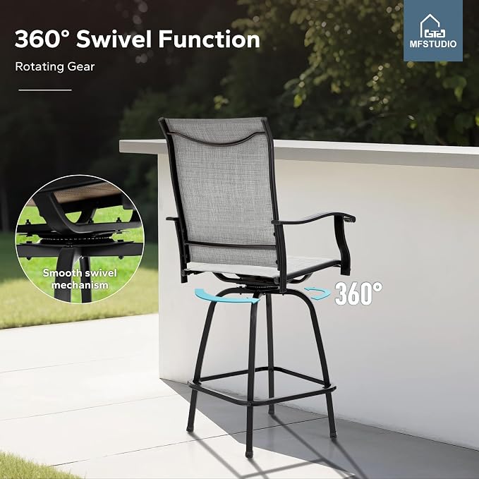 MFSTUDIO Outdoor Bar Stools Set of 6, Swivel Bar Height Patio Chairs Outdoor - Image 4