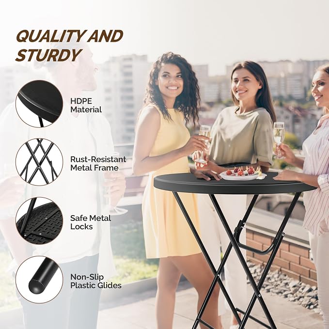 VINGLI 32" Plastic Folding Round Table Bar Height, HDPE Matrial - Image 4