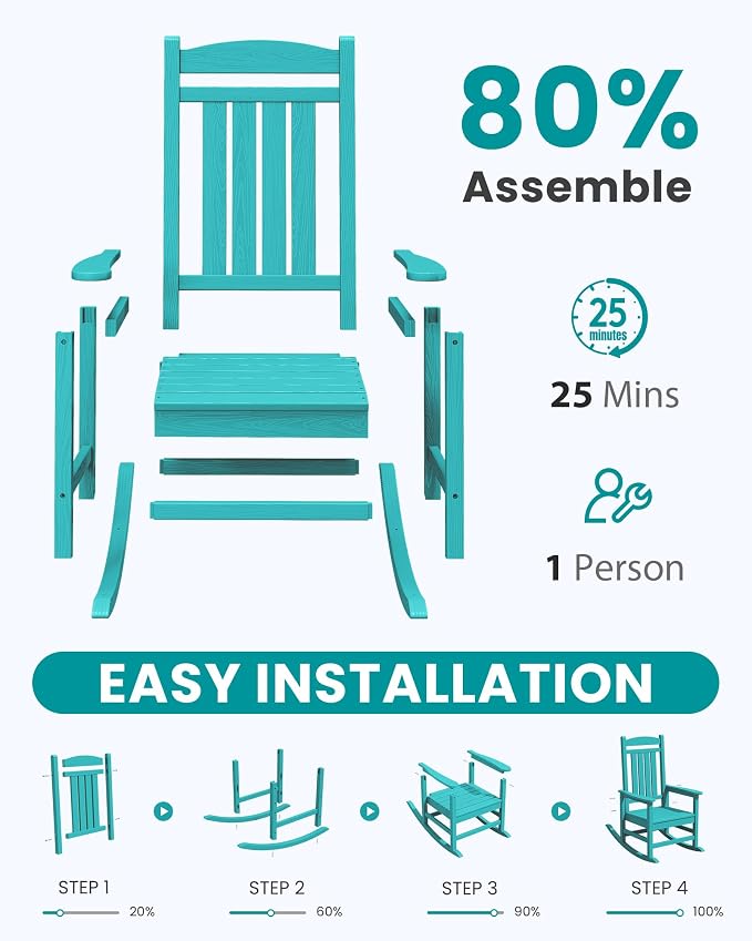 SERWALL HDPE Outdoor Rocking Chair Set of 2, Patio Rocking Chairs, All-Weather - Image 8