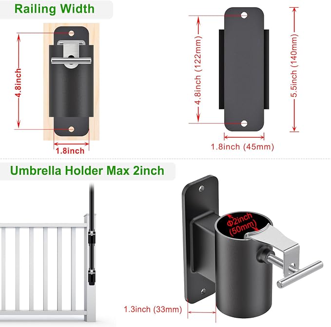 Heavy Duty Deck Railing Umbrella Holder, Patio Umbrella Stand - Image 2