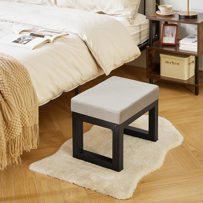 IBUYKE 16 Inch Small Foot Stool Ottoman, Rectangle Linen Foot Rest - Image 7