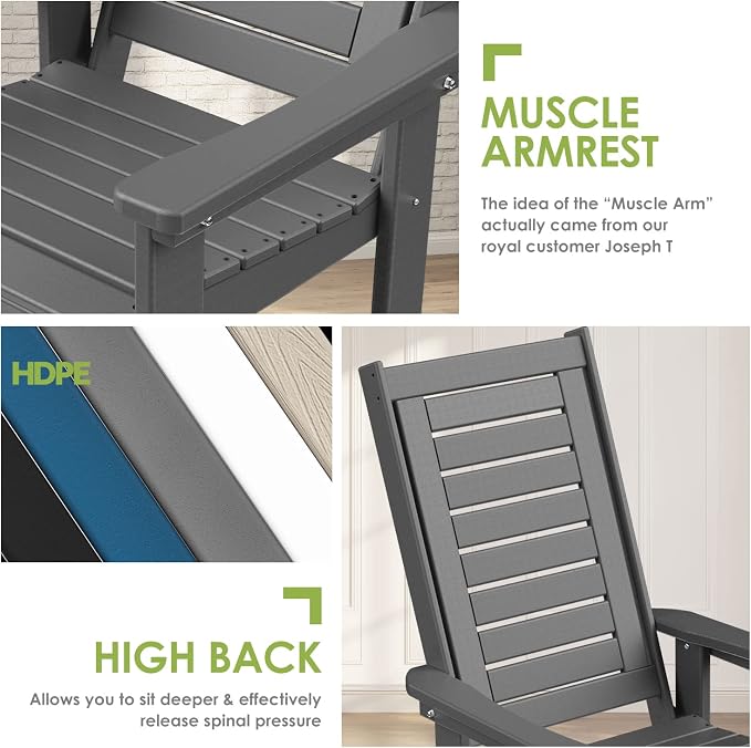 GREENVINES Outdoor Rocking Chairs | Set of 2 | Porch Rocker | HDPE Plastic | - Image 7