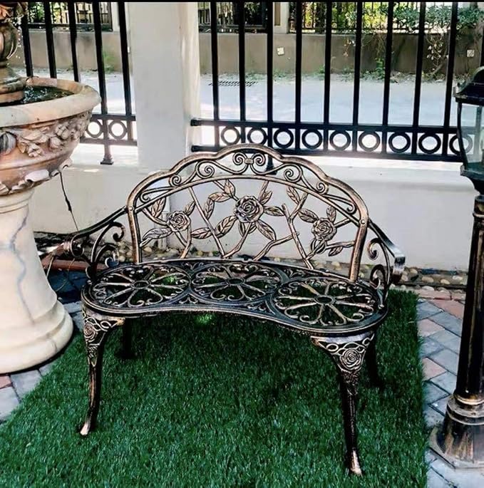 Patio Balcony Bench Double Seat, Anti-Rust Cast Aluminum Patio Garden Bench - Image 2