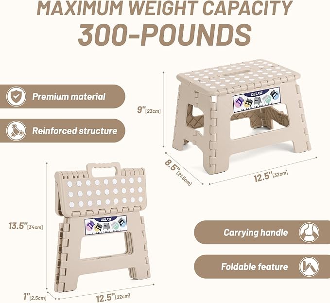 Delxo Folding Step Stool, 9 Inch Lightweight Plastic Stepstool, Portable - Image 4