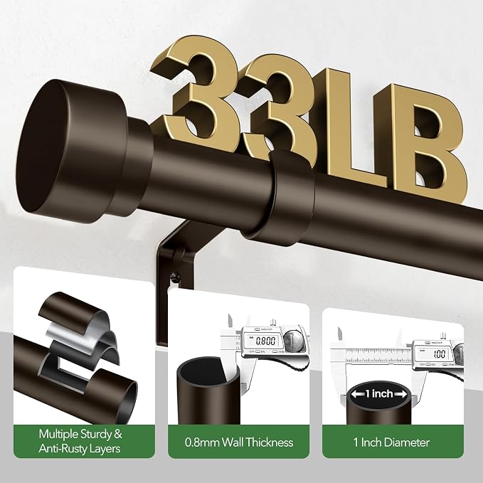 Curtain Rods for Windows 66 to 120, 1 Inch Adjustable Heavy Duty Long Window - Image 4
