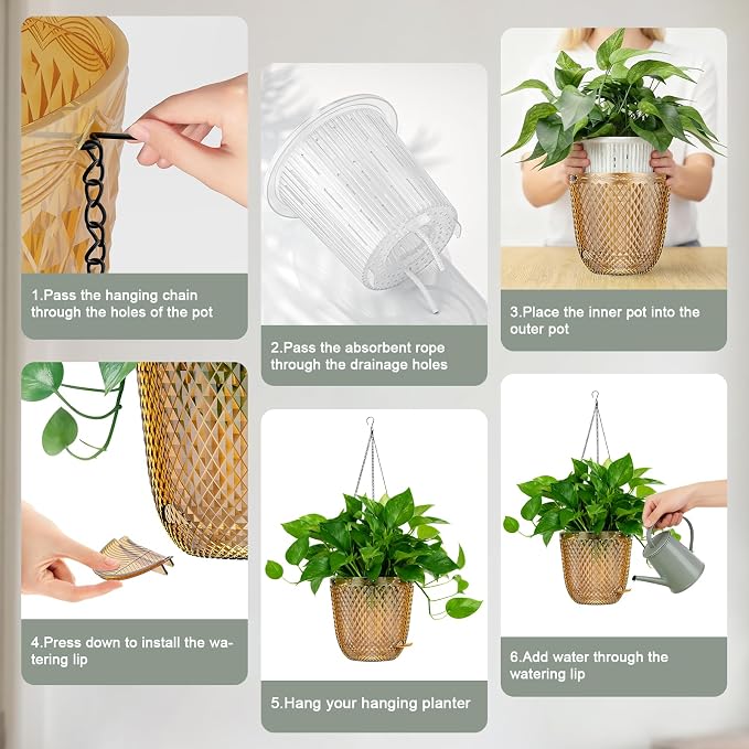 QCQHDU Self Watering Hanging Pots, 2 Pack 7.2 Inch Hanging Planters - Image 6